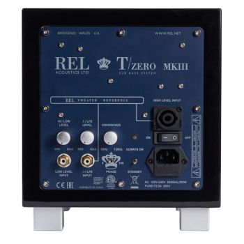 REL Tzero mkII black, rear, connections